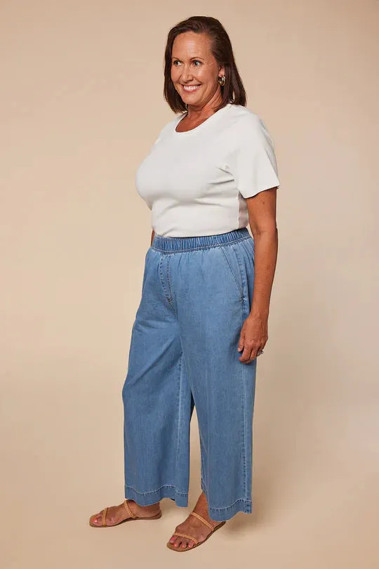 ADRIFT BREEZY CHAMBRAY CROPPED PANT
