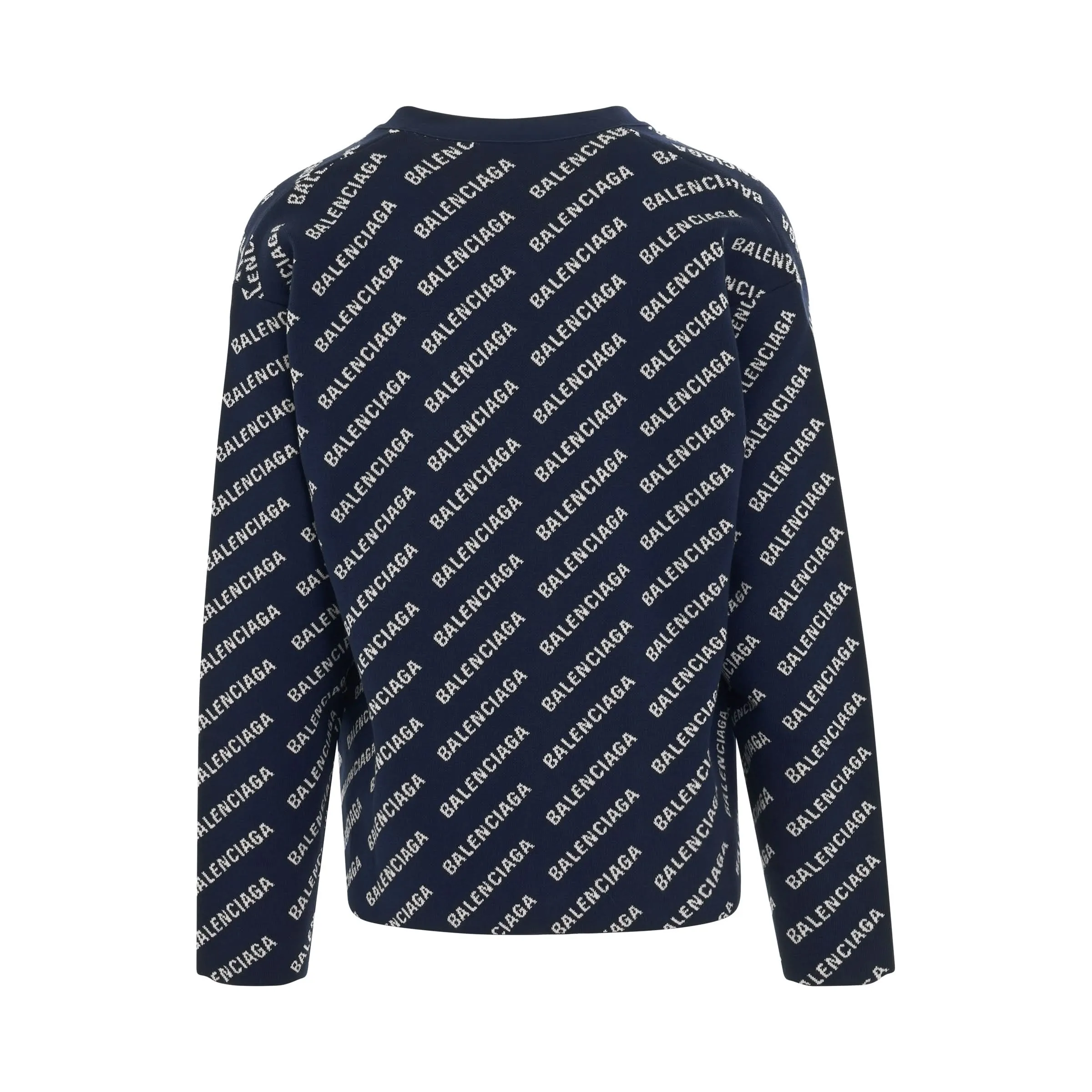 All Over Logo Knit Cardigan in Navy/White