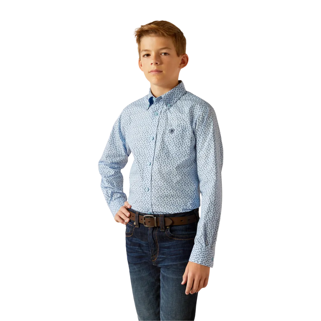 Ariat Kid's Boys Rowan Print Light Blue Shirt