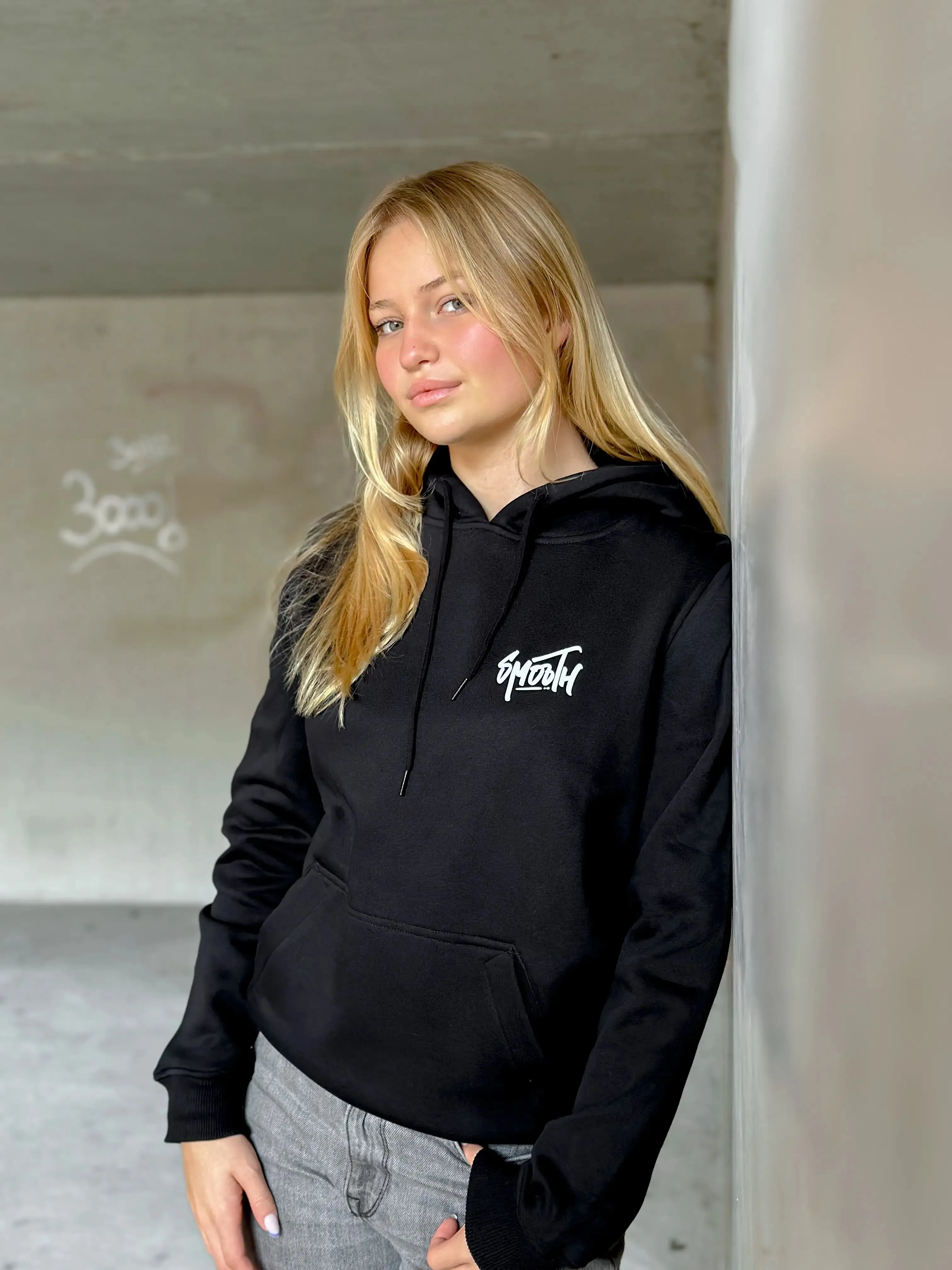 Black Hoodie / Dainty White Front Back Women