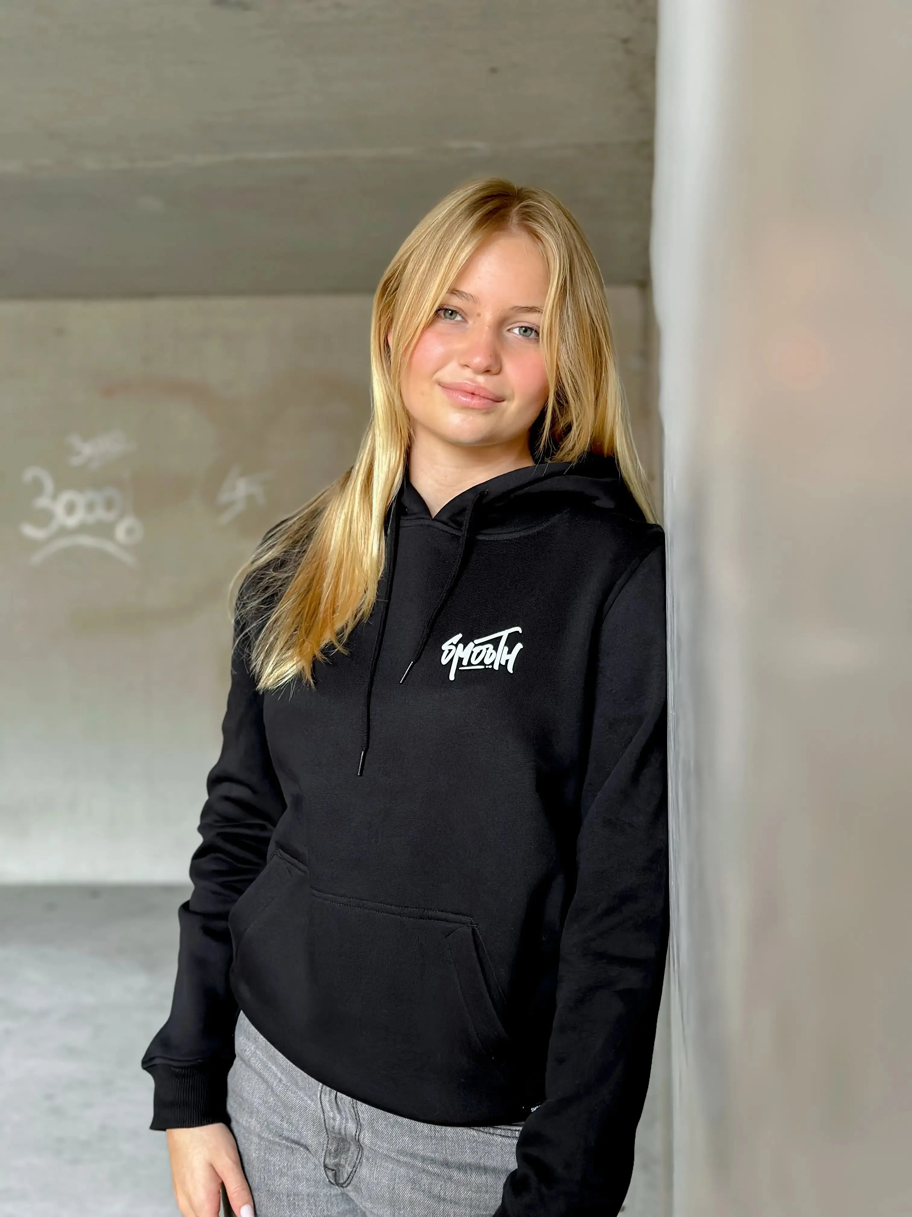 Black Hoodie / Dainty White Front Back Women