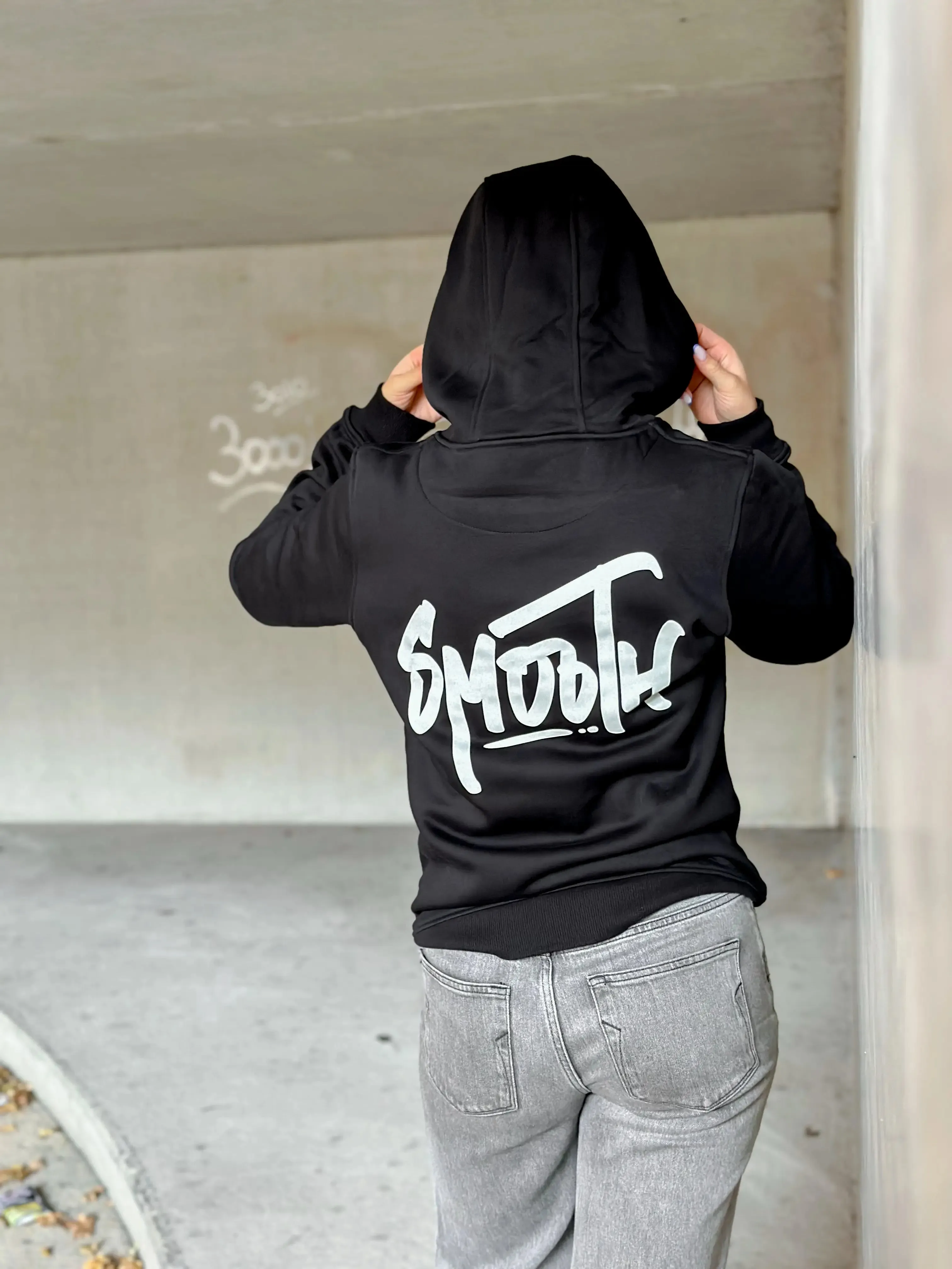 Black Hoodie / Dainty White Front Back Women