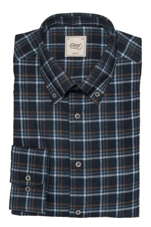 Blue checked slim fit flannel shirt