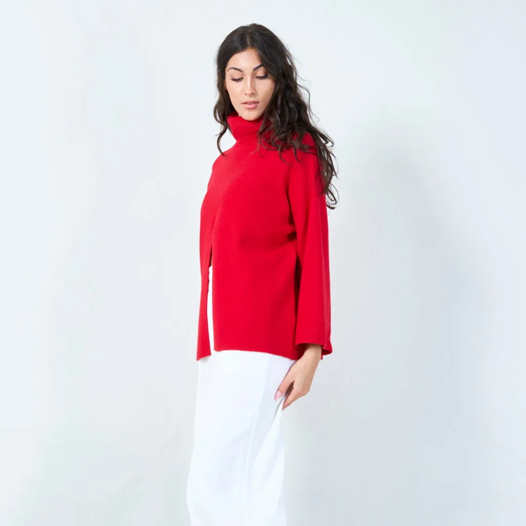 Bold cowl neck sweater with front slit wholesale