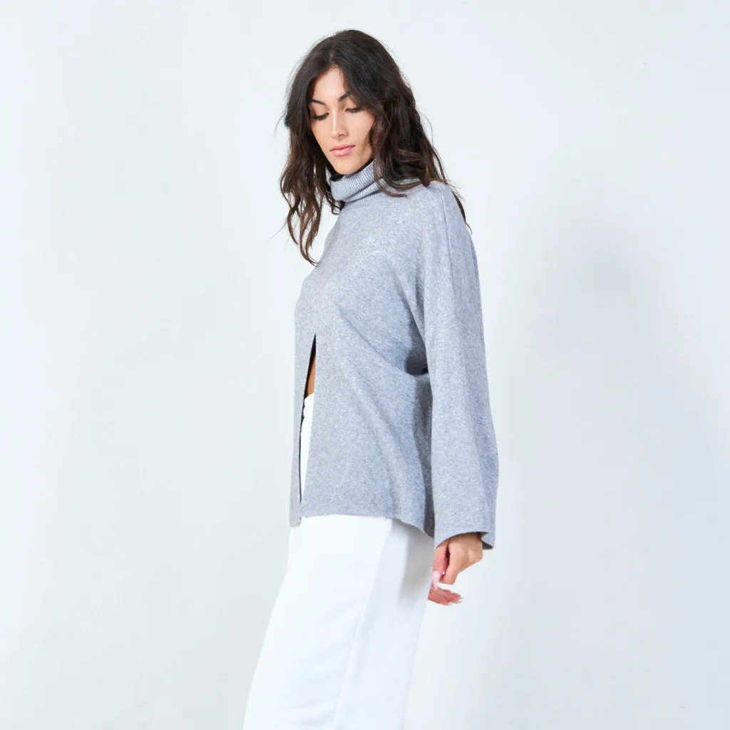 Bold cowl neck sweater with front slit wholesale