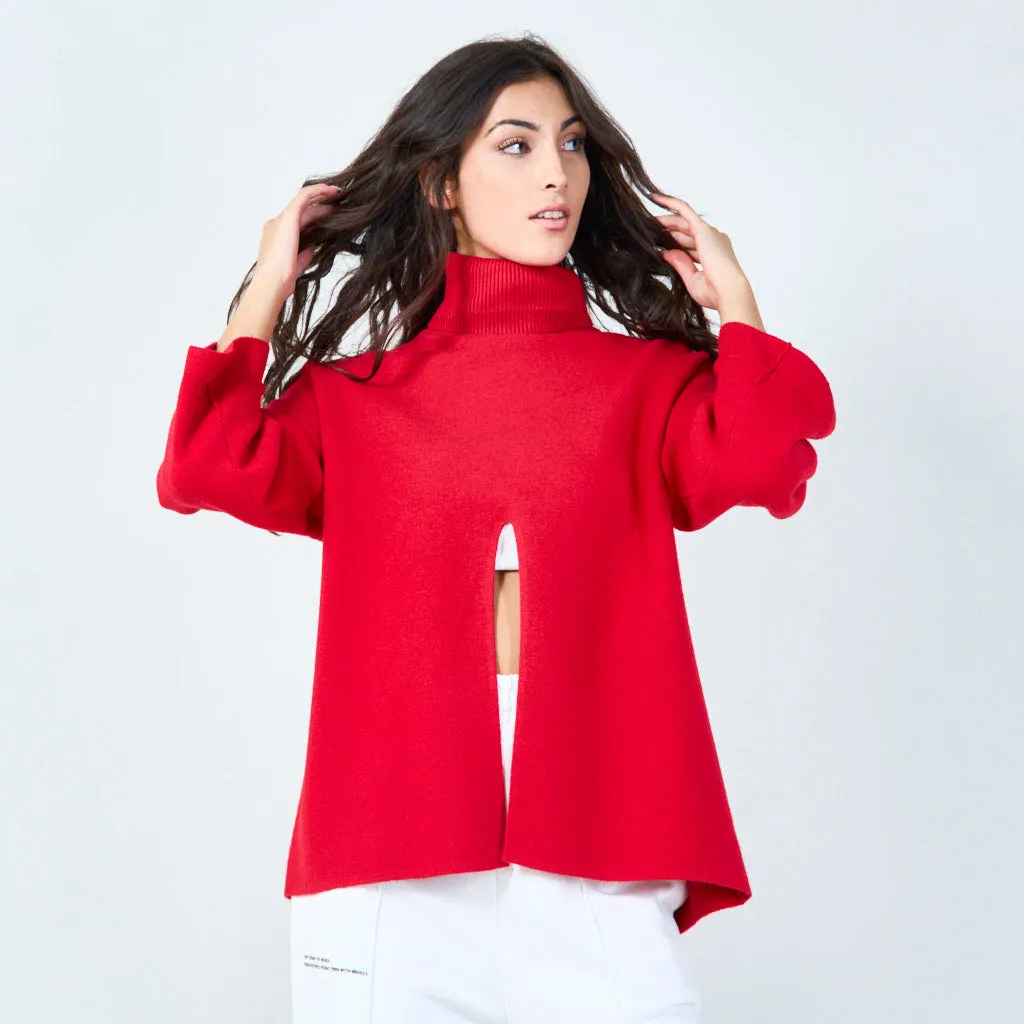 Bold cowl neck sweater with front slit wholesale