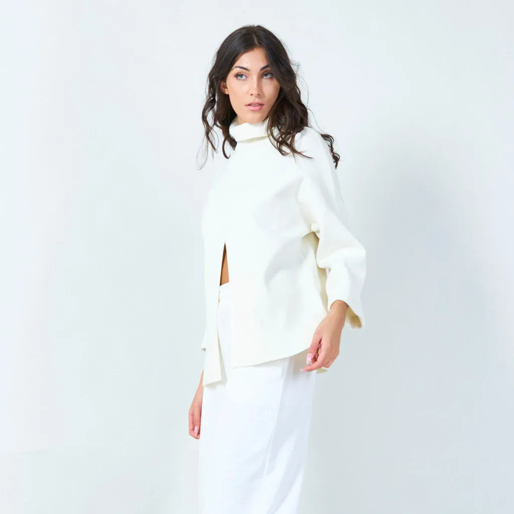 Bold cowl neck sweater with front slit wholesale