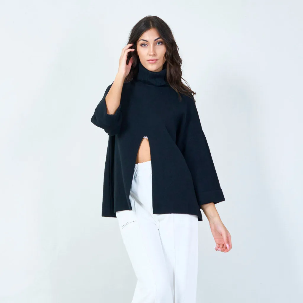 Bold cowl neck sweater with front slit wholesale
