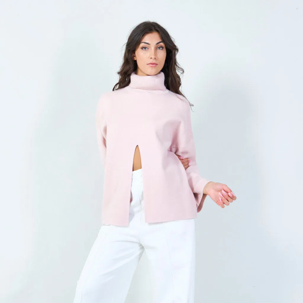 Bold cowl neck sweater with front slit wholesale