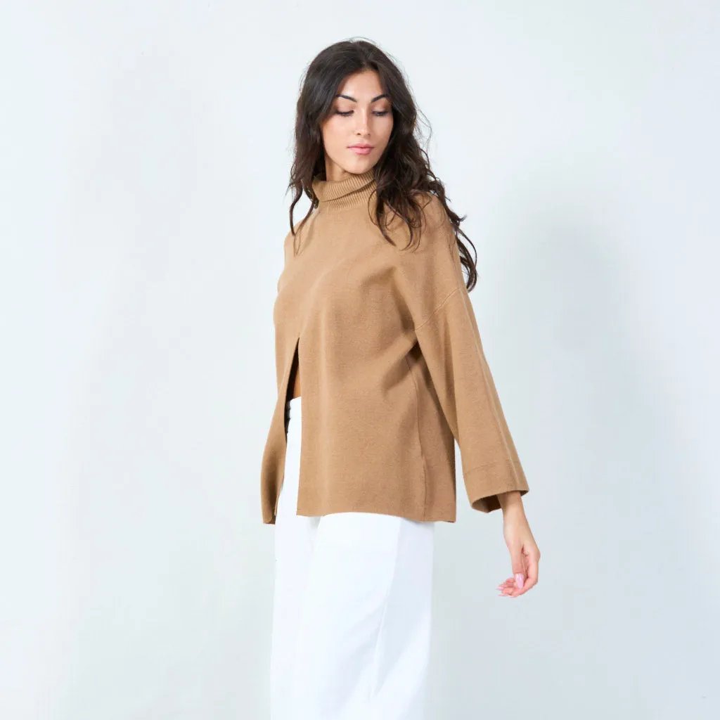 Bold cowl neck sweater with front slit wholesale