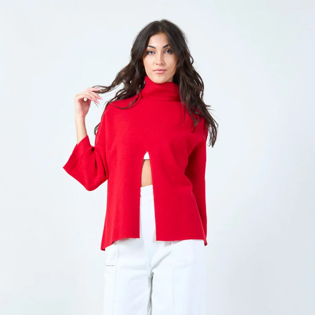 Bold cowl neck sweater with front slit wholesale