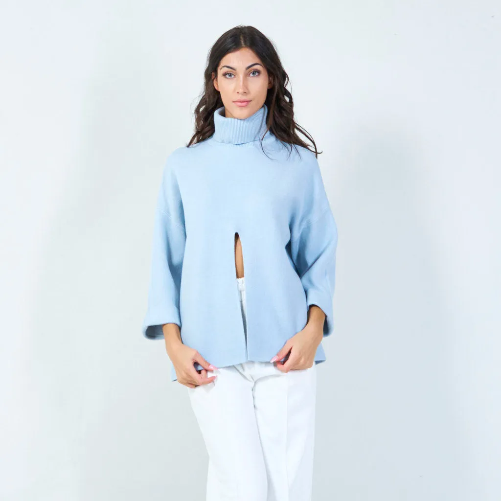 Bold cowl neck sweater with front slit wholesale