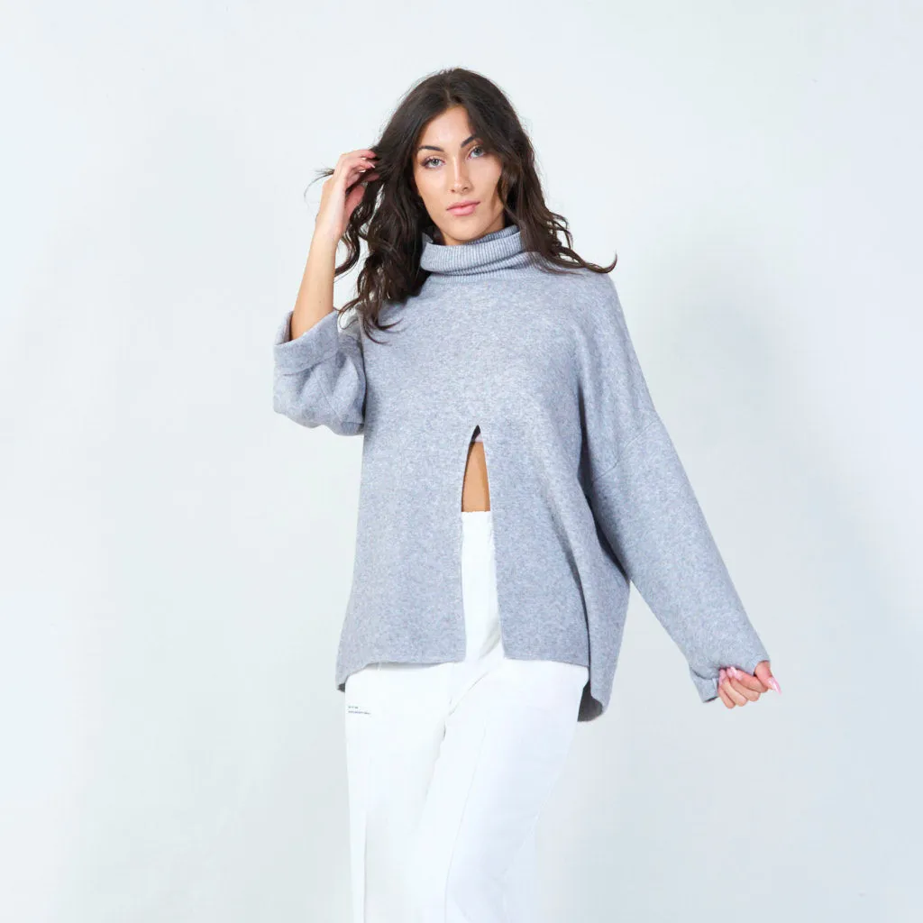 Bold cowl neck sweater with front slit wholesale