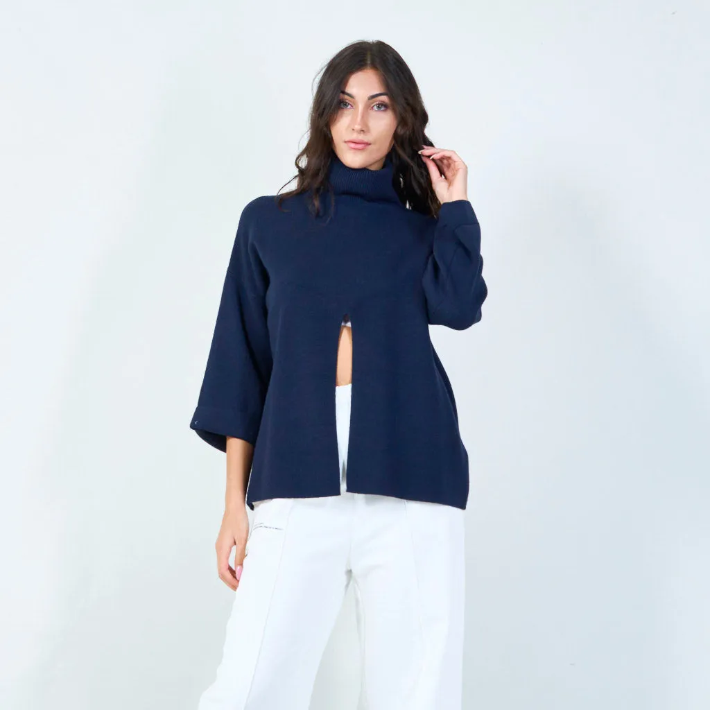 Bold cowl neck sweater with front slit wholesale