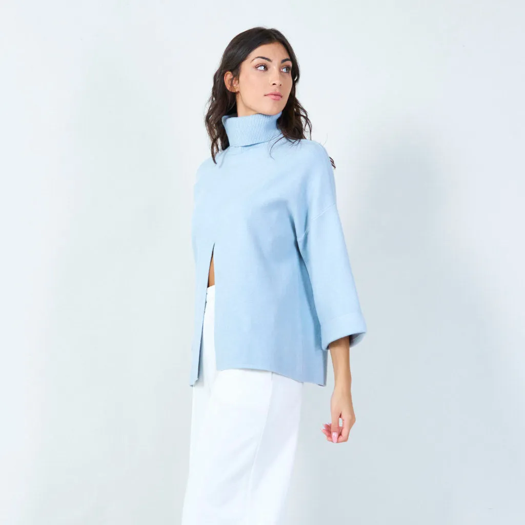 Bold cowl neck sweater with front slit wholesale