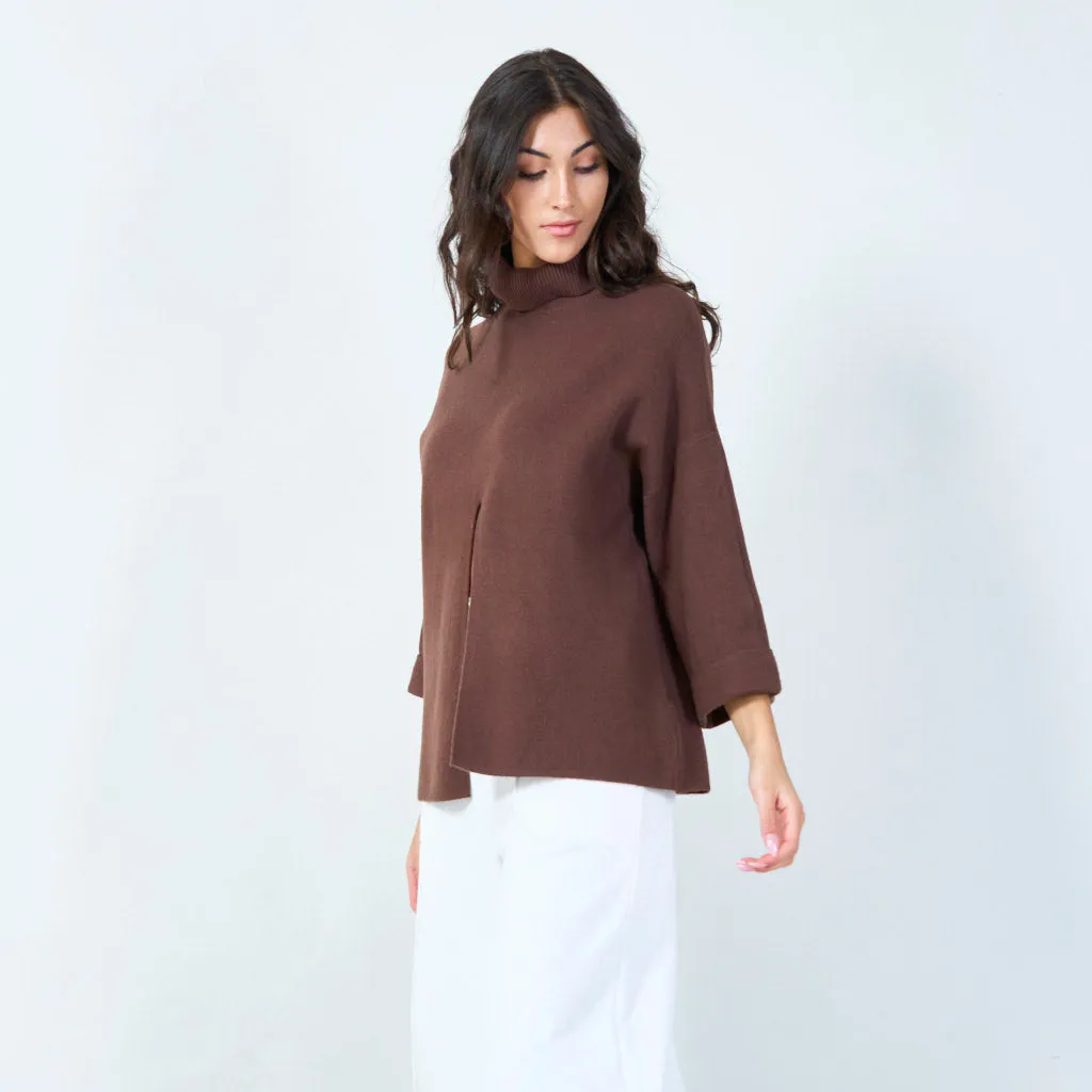 Bold cowl neck sweater with front slit wholesale