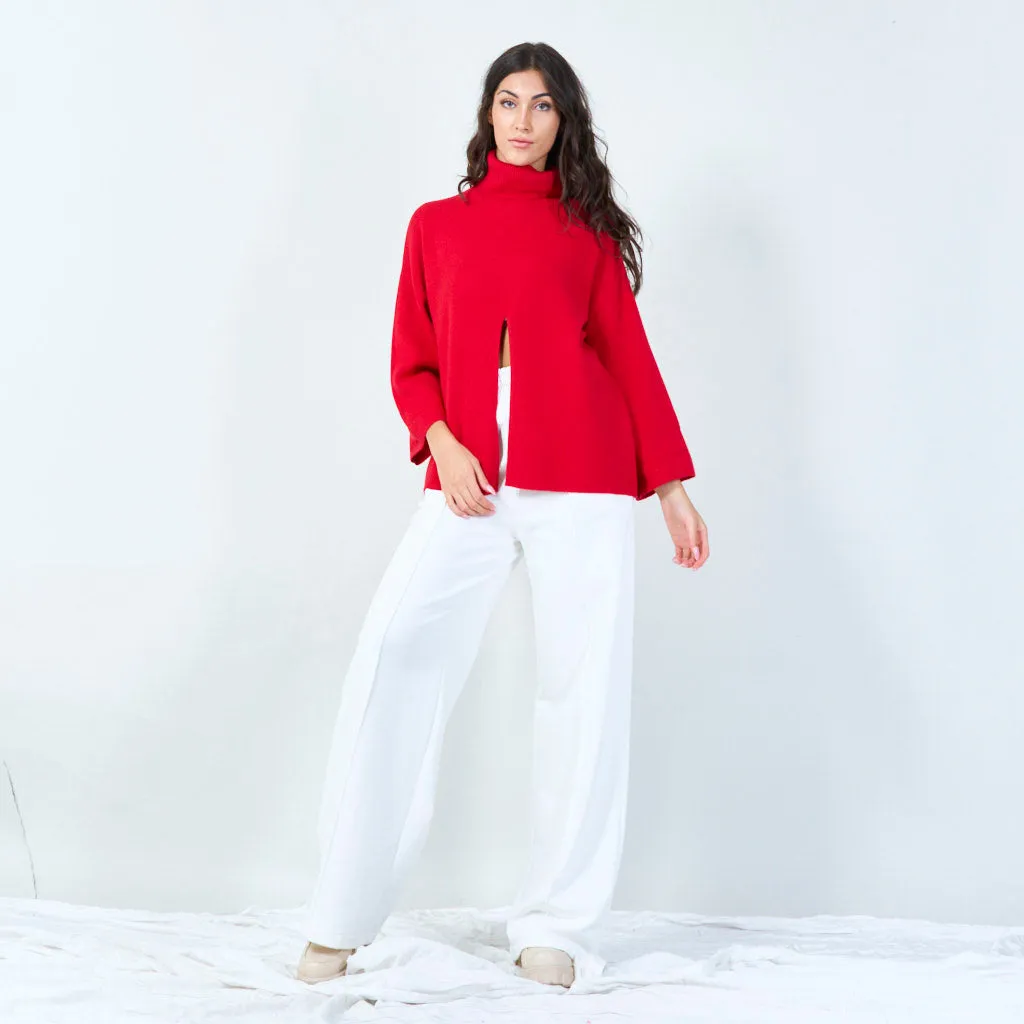 Bold cowl neck sweater with front slit wholesale