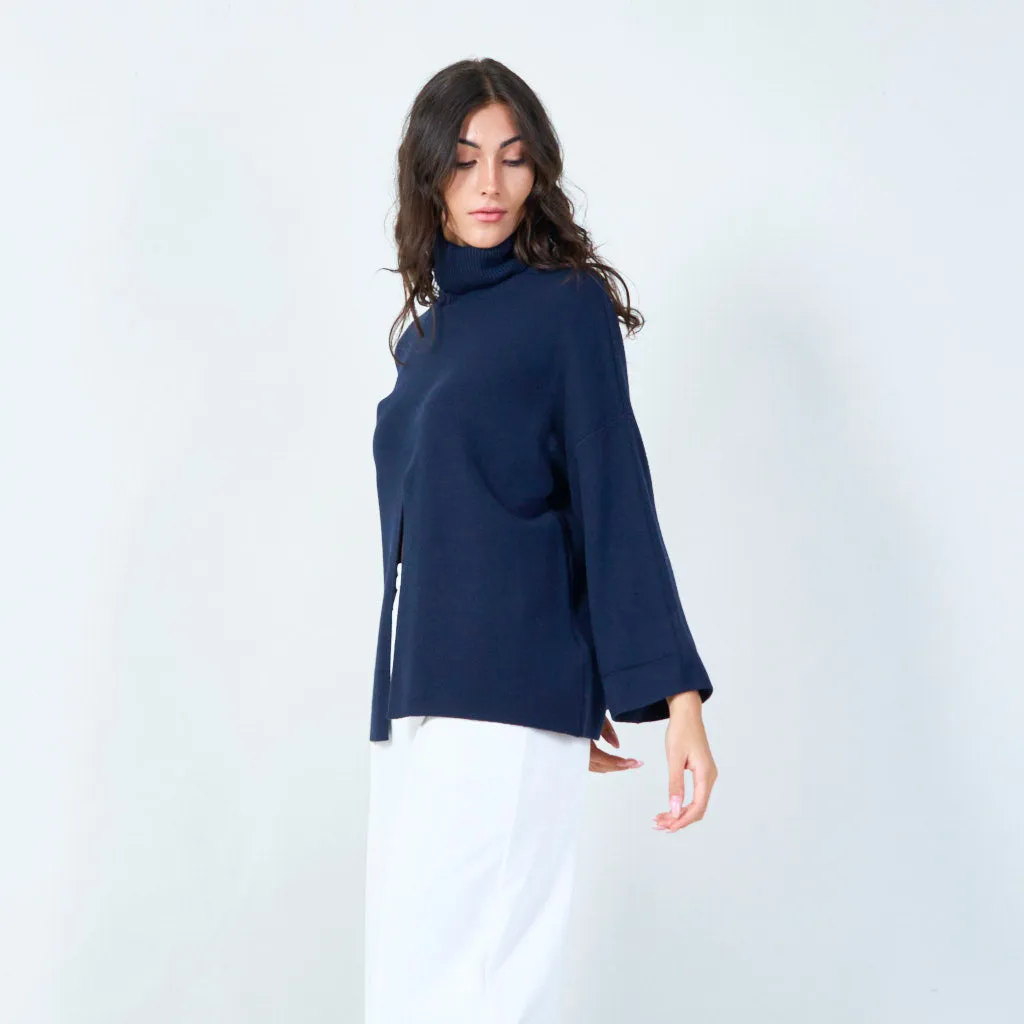 Bold cowl neck sweater with front slit wholesale