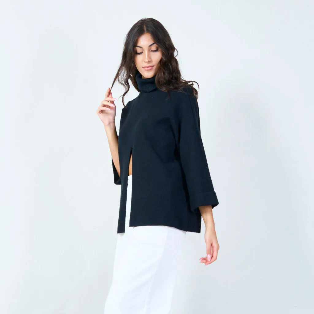 Bold cowl neck sweater with front slit wholesale