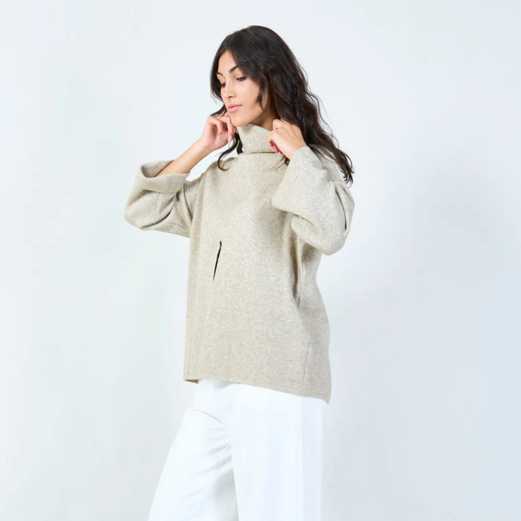 Bold cowl neck sweater with front slit wholesale