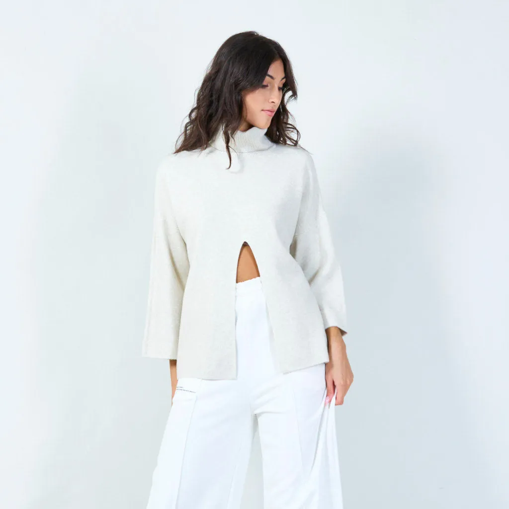 Bold cowl neck sweater with front slit wholesale