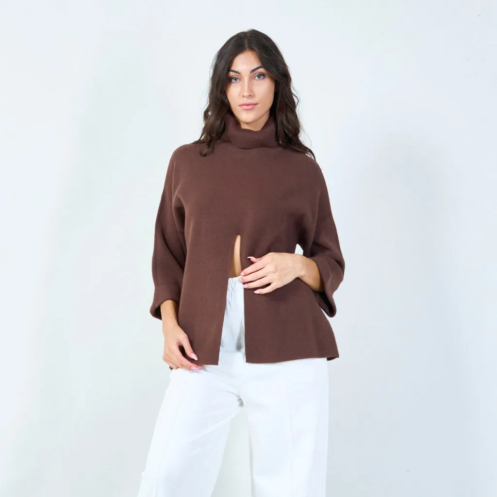 Bold cowl neck sweater with front slit wholesale