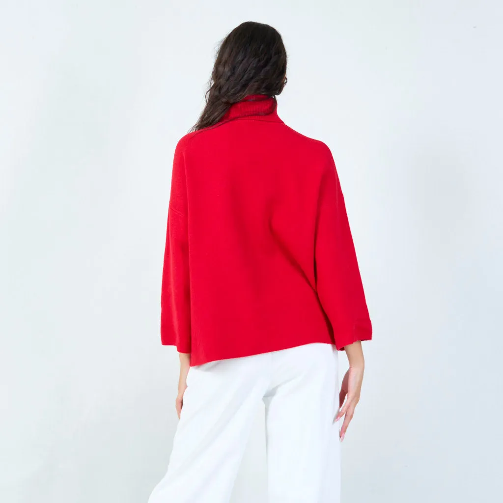 Bold cowl neck sweater with front slit wholesale