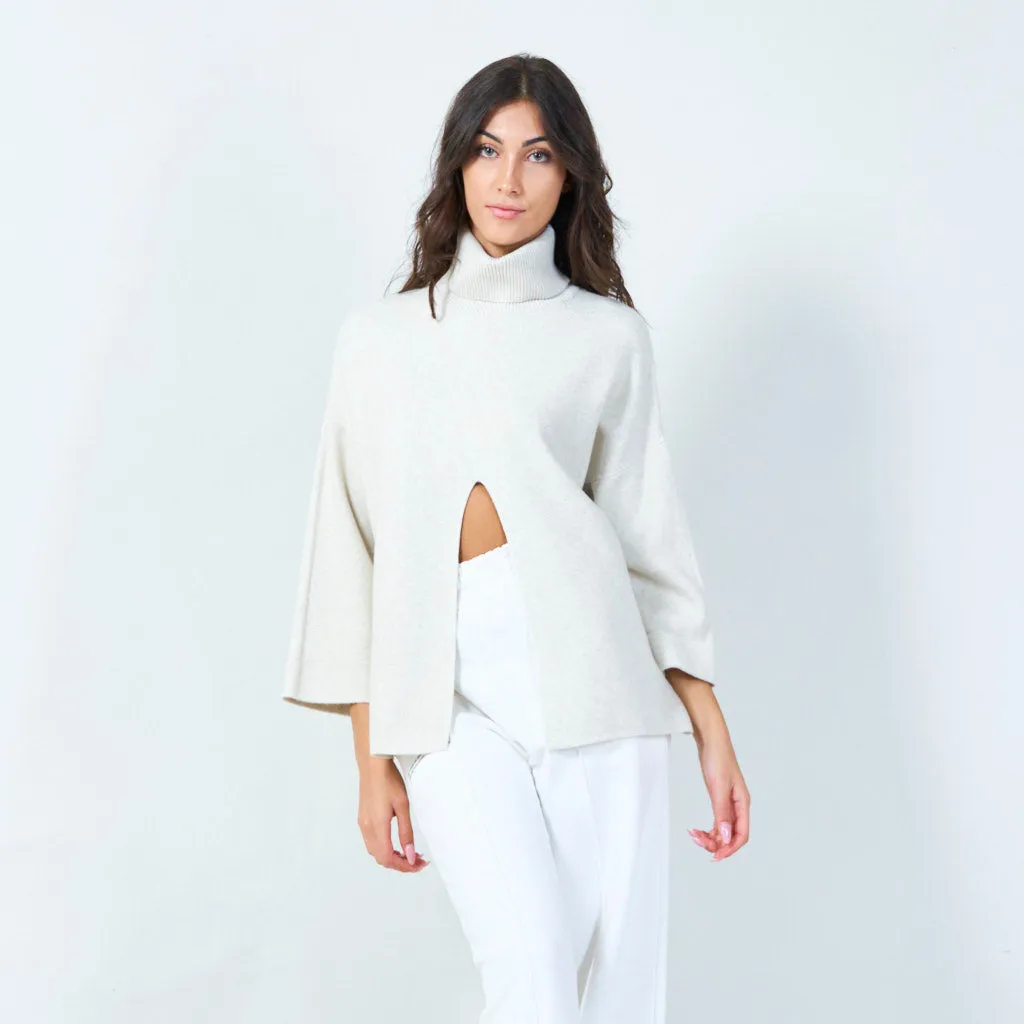 Bold cowl neck sweater with front slit wholesale
