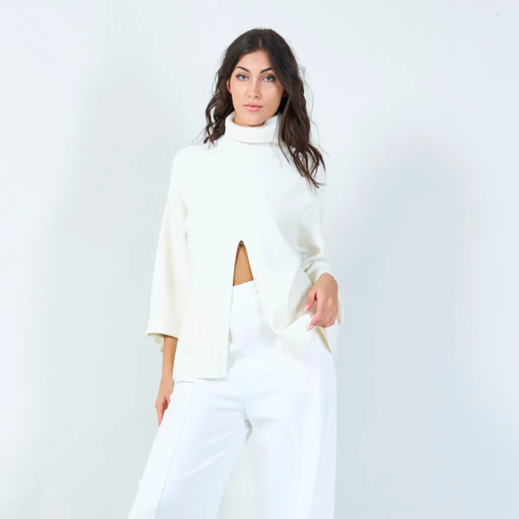 Bold cowl neck sweater with front slit wholesale