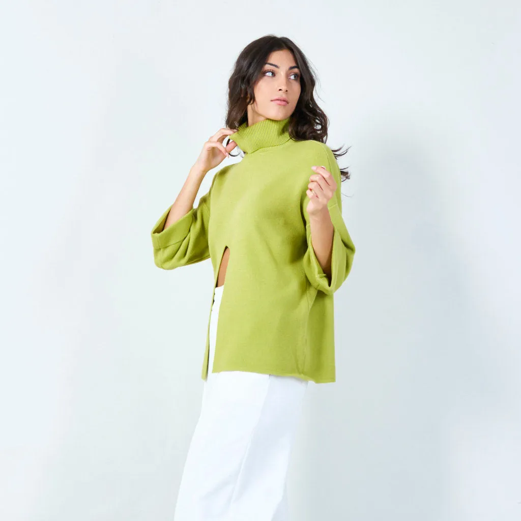 Bold cowl neck sweater with front slit wholesale