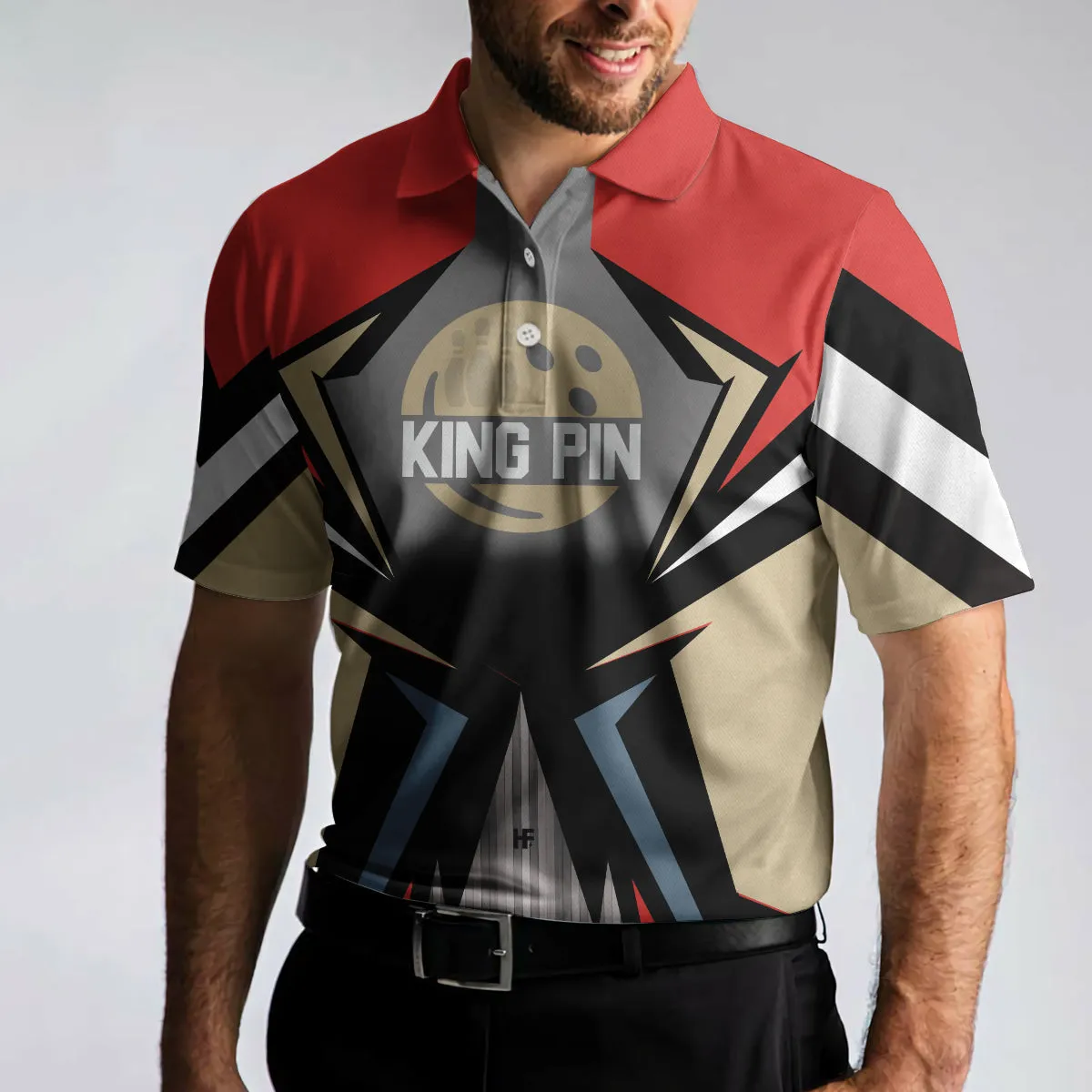 Bowling Custom Men Polo Shirt - Bowling Red King Pin, Colorful Bowling Personalized Polo Shirt - Perfect Gift For Friend, Family, Bowling Lovers