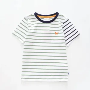 Boy's Green and White Striped T-shirt