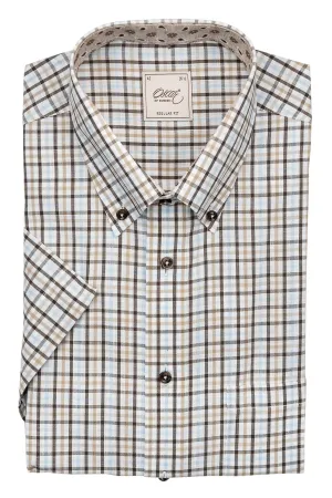Brown and blue checked short sleeve regular fit shirt