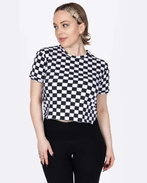 Checkerboard Short Sleeve Crop T Shirt