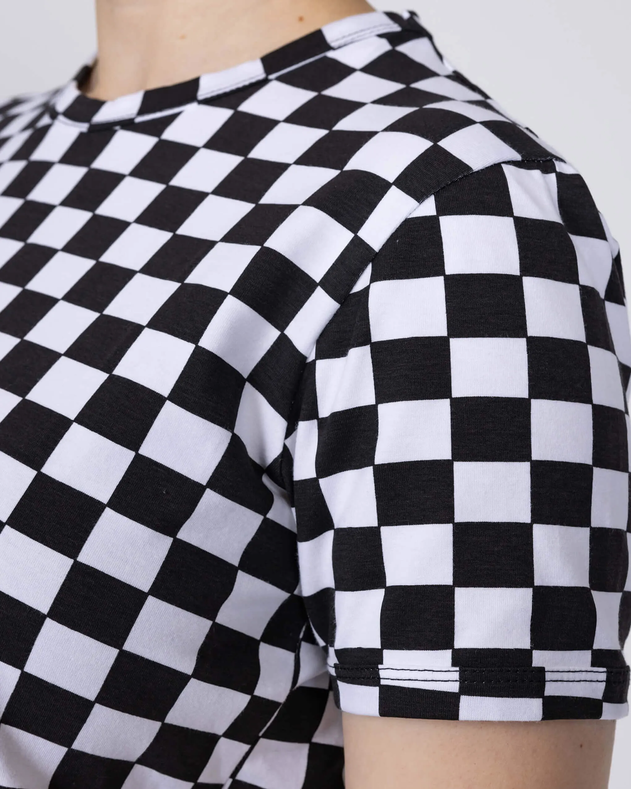 Checkerboard Short Sleeve Crop T Shirt