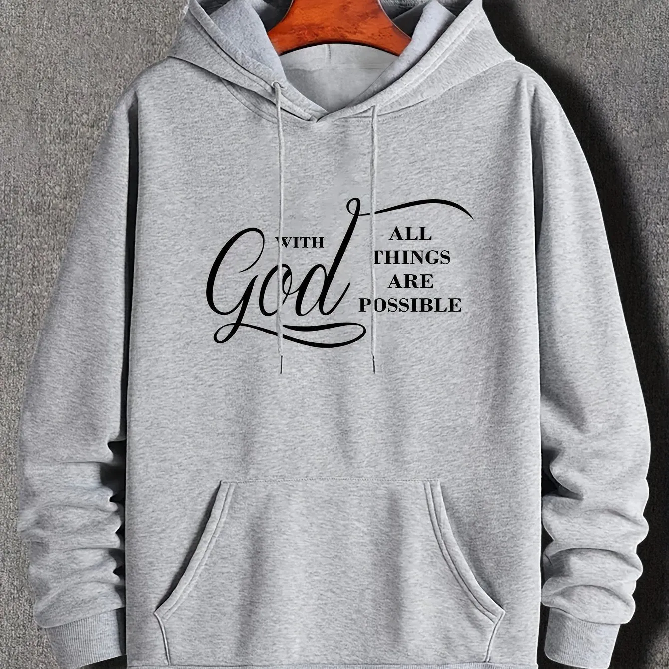 Christian Letter Print, Hoodies For Men, Graphic Sweatshirt With Kangaroo Pocket, Comfy Trendy Hooded Pullover, Mens Clothing For Fall Winter