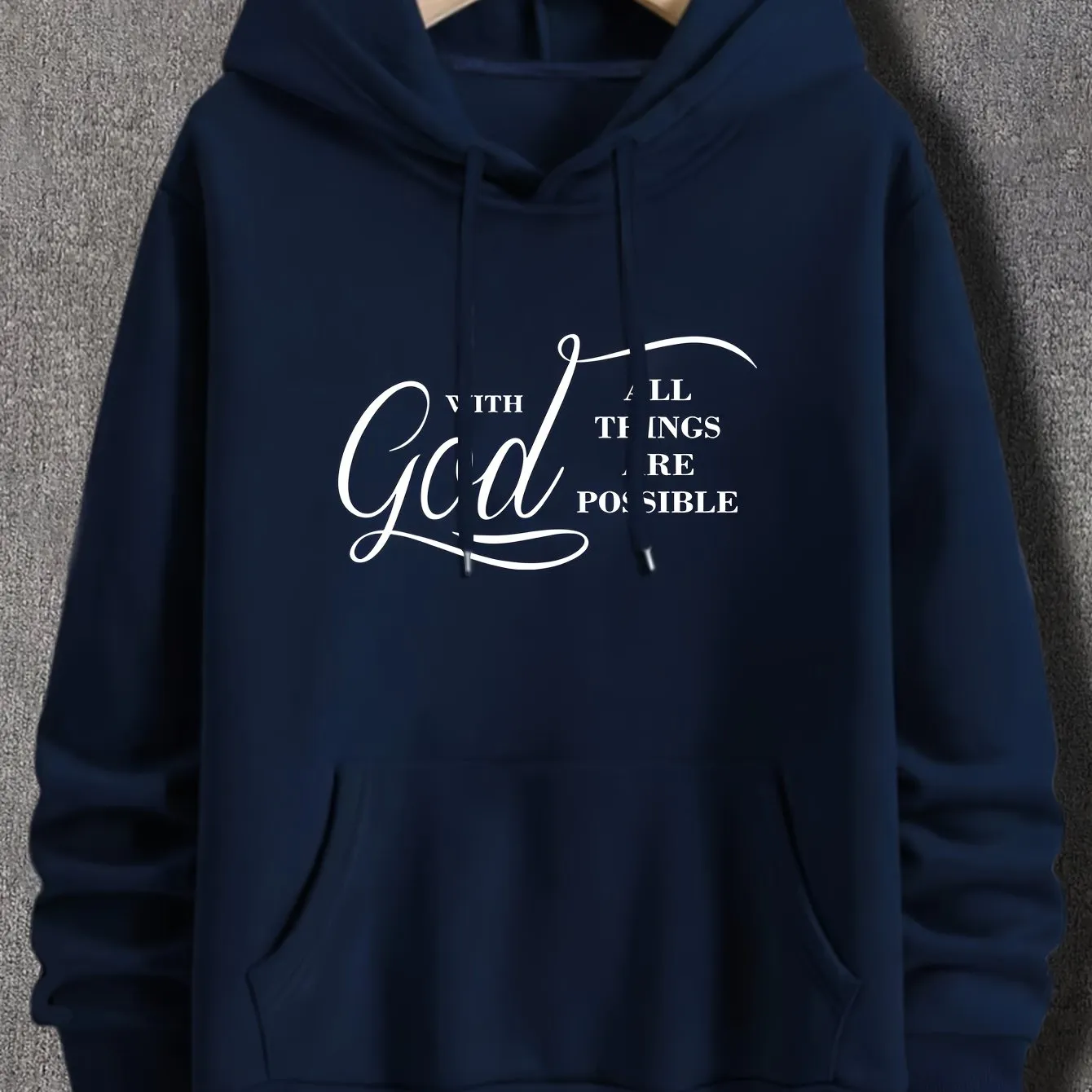 Christian Letter Print, Hoodies For Men, Graphic Sweatshirt With Kangaroo Pocket, Comfy Trendy Hooded Pullover, Mens Clothing For Fall Winter