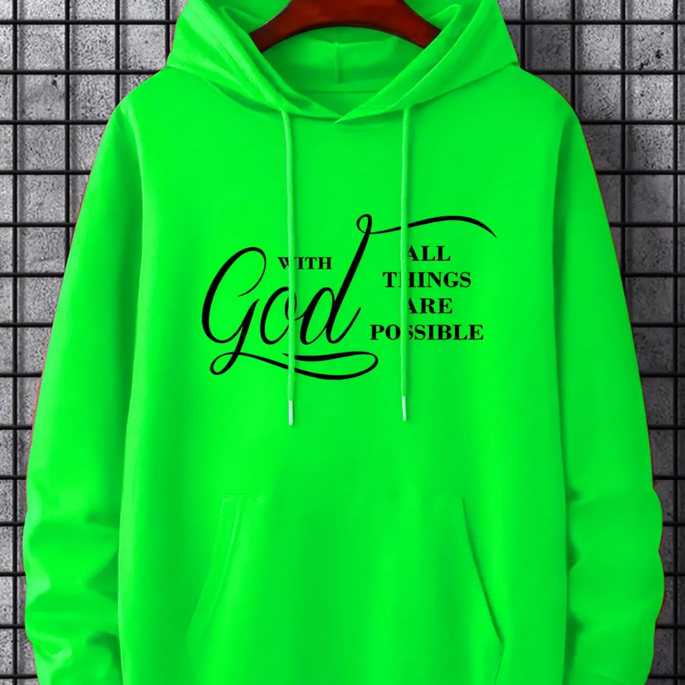 Christian Letter Print, Hoodies For Men, Graphic Sweatshirt With Kangaroo Pocket, Comfy Trendy Hooded Pullover, Mens Clothing For Fall Winter