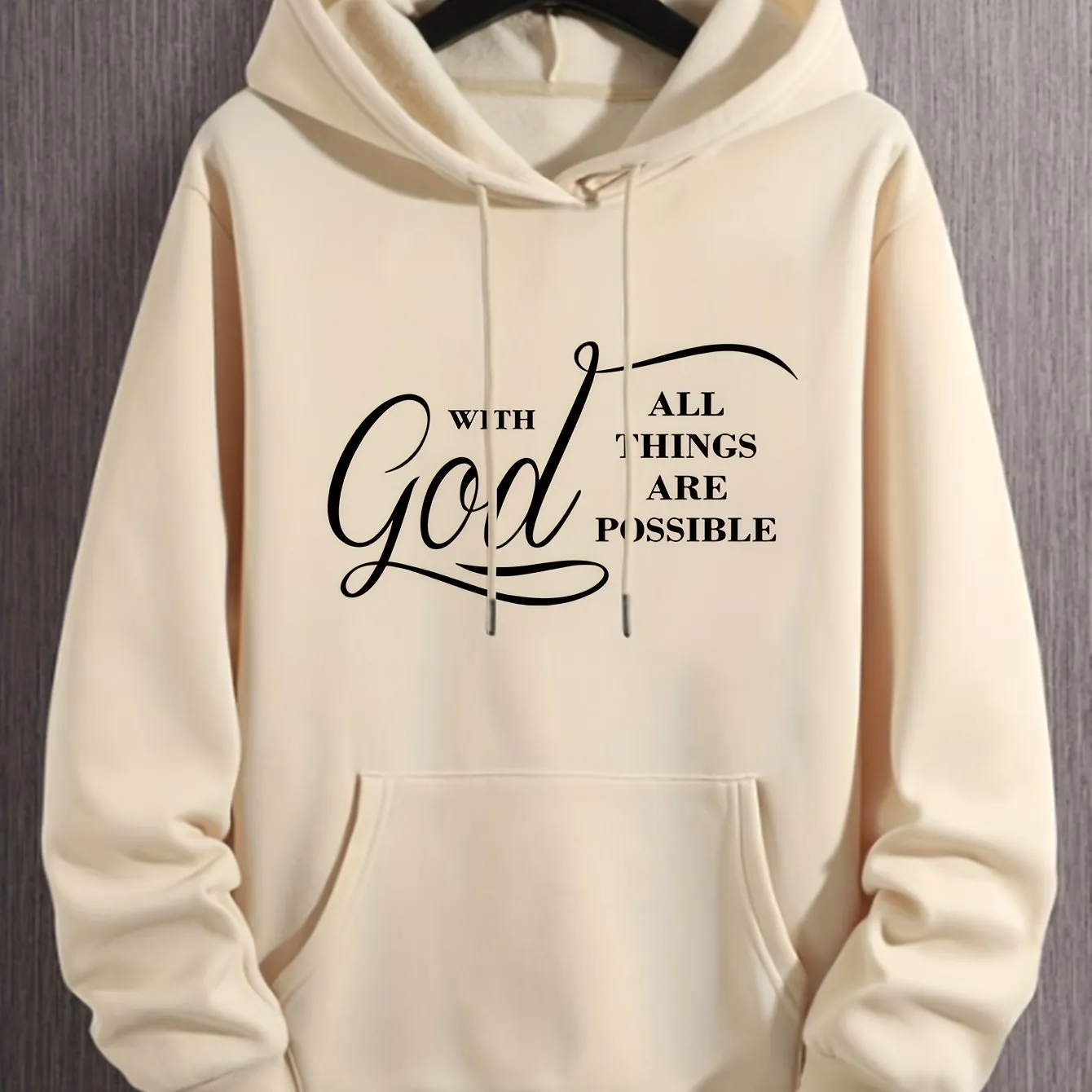 Christian Letter Print, Hoodies For Men, Graphic Sweatshirt With Kangaroo Pocket, Comfy Trendy Hooded Pullover, Mens Clothing For Fall Winter