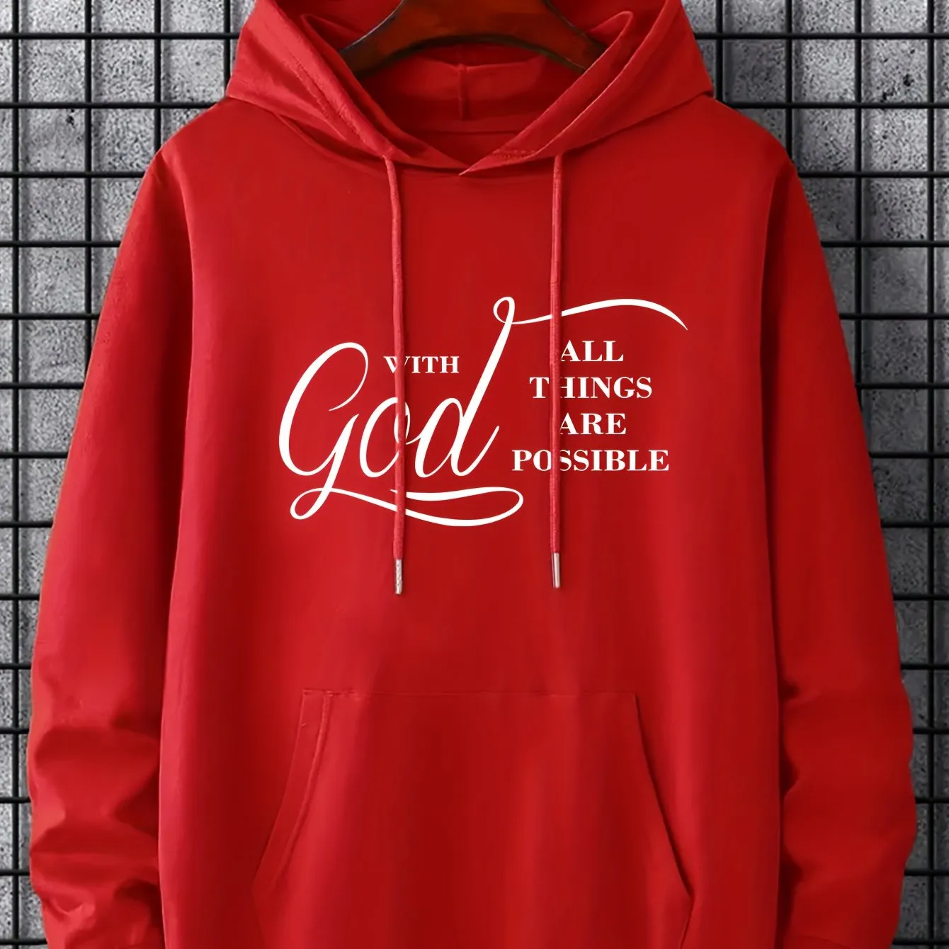 Christian Letter Print, Hoodies For Men, Graphic Sweatshirt With Kangaroo Pocket, Comfy Trendy Hooded Pullover, Mens Clothing For Fall Winter