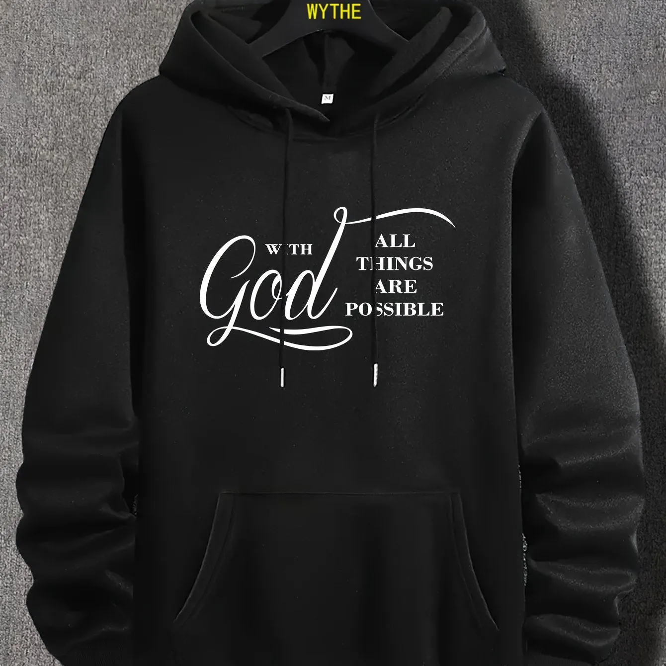 Christian Letter Print, Hoodies For Men, Graphic Sweatshirt With Kangaroo Pocket, Comfy Trendy Hooded Pullover, Mens Clothing For Fall Winter