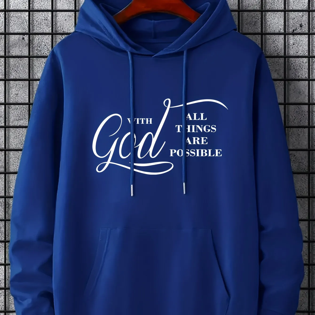 Christian Letter Print, Hoodies For Men, Graphic Sweatshirt With Kangaroo Pocket, Comfy Trendy Hooded Pullover, Mens Clothing For Fall Winter