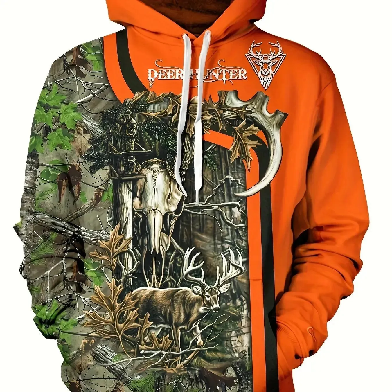 Deer Hunter Graphic Print Hoodie Mens Cool Streetwear