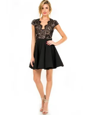 Elegant Black Flare Lace Dress