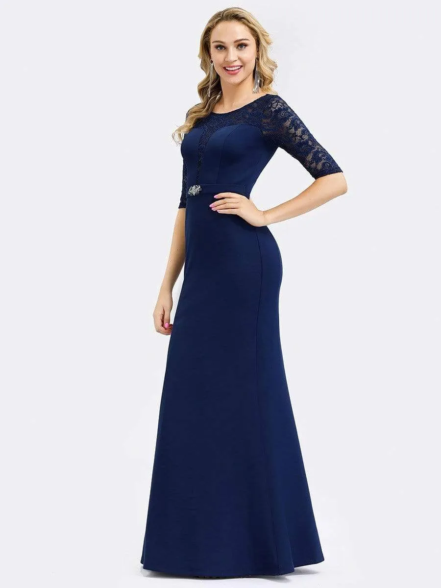 Elegant Fishtail Bridesmaid Dress with Lace Sleeves