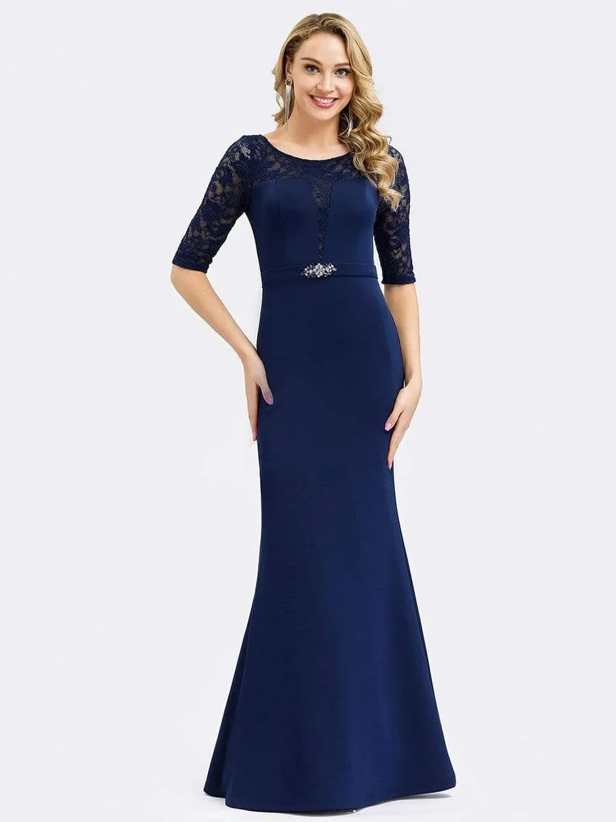 Elegant Fishtail Bridesmaid Dress with Lace Sleeves
