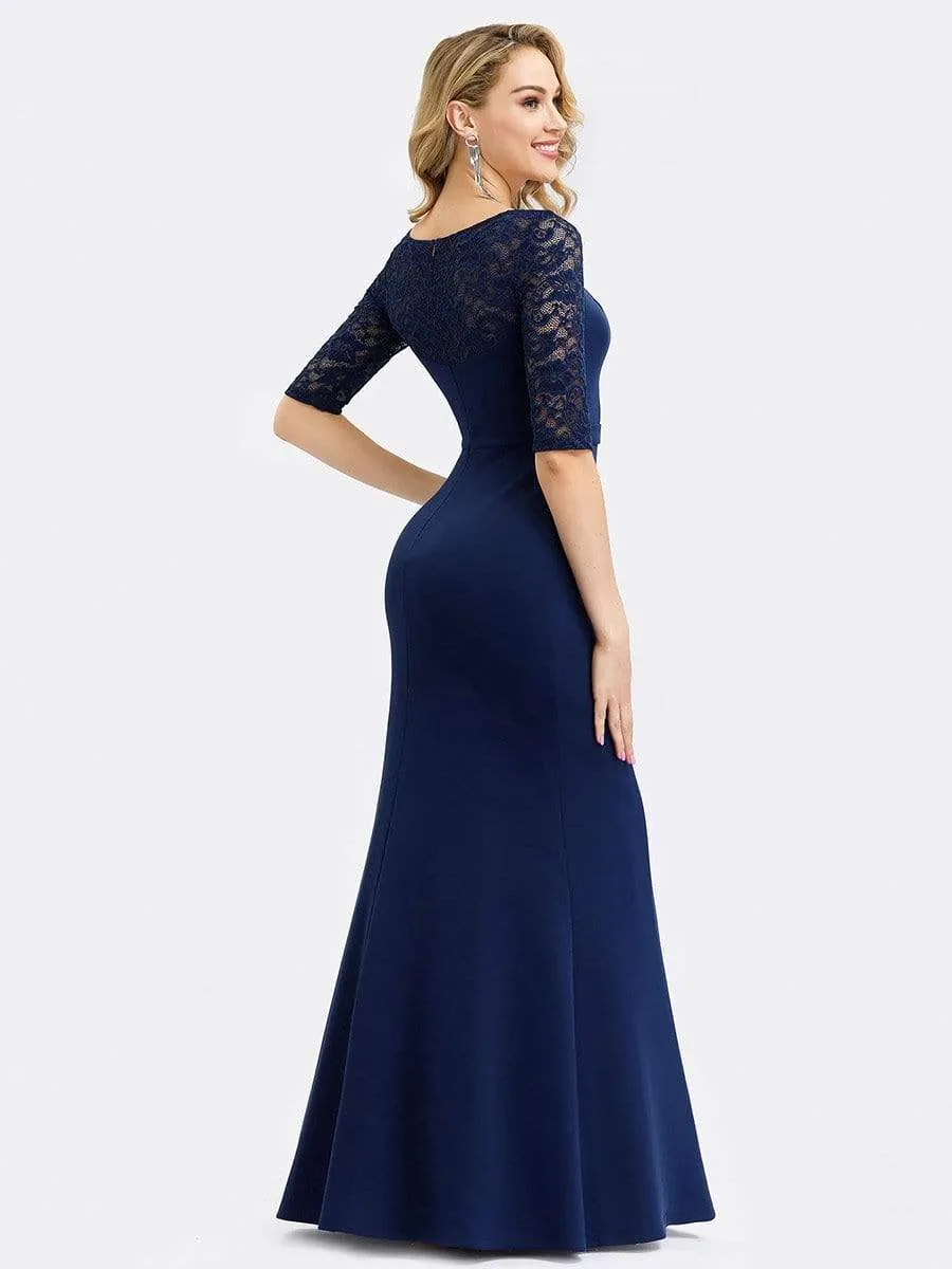 Elegant Fishtail Bridesmaid Dress with Lace Sleeves