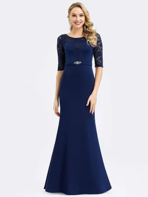 Elegant Fishtail Bridesmaid Dress with Lace Sleeves