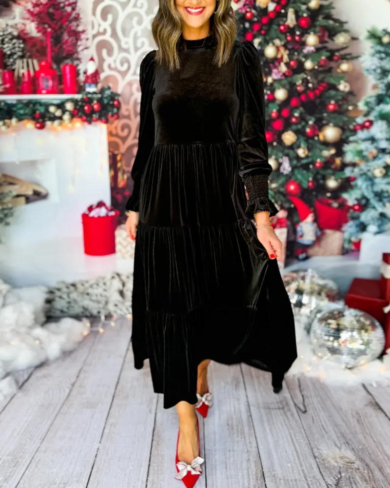 Elegant solid color long sleeve dress