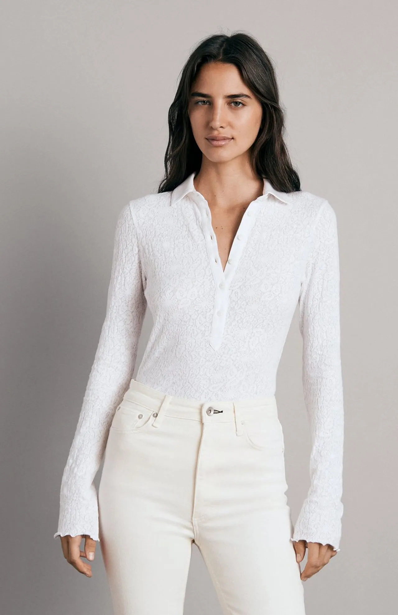 Gemma Jacquard Long Sleeve Polo